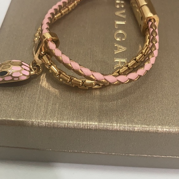 Bvlgari Snake Head Charm Metal Calfskin Bracelet Size 14.5cm - Picture 5 of 11